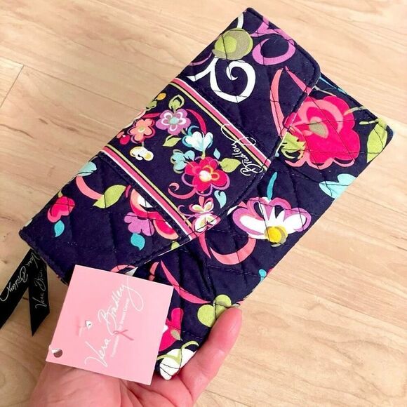 NWT Gorgeous Vera Bradley Floral Navy Blue Crossbody Bag / Wallet with Ribbons - Picture 12 of 12